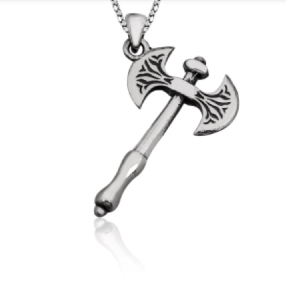 Sterling Silver Decorated Axe Necklace - Picture 7 of 7